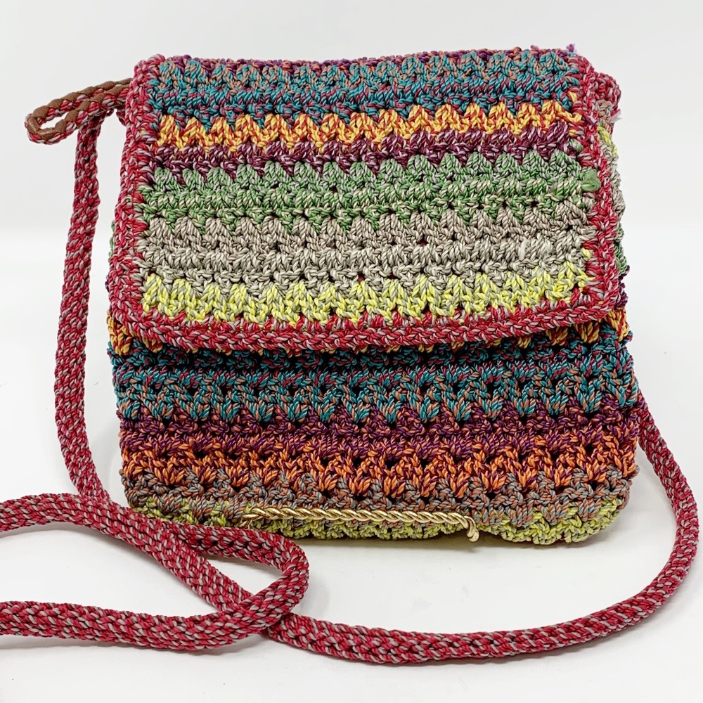 The Sak Striped Flap-Front Crocheted Crossbody